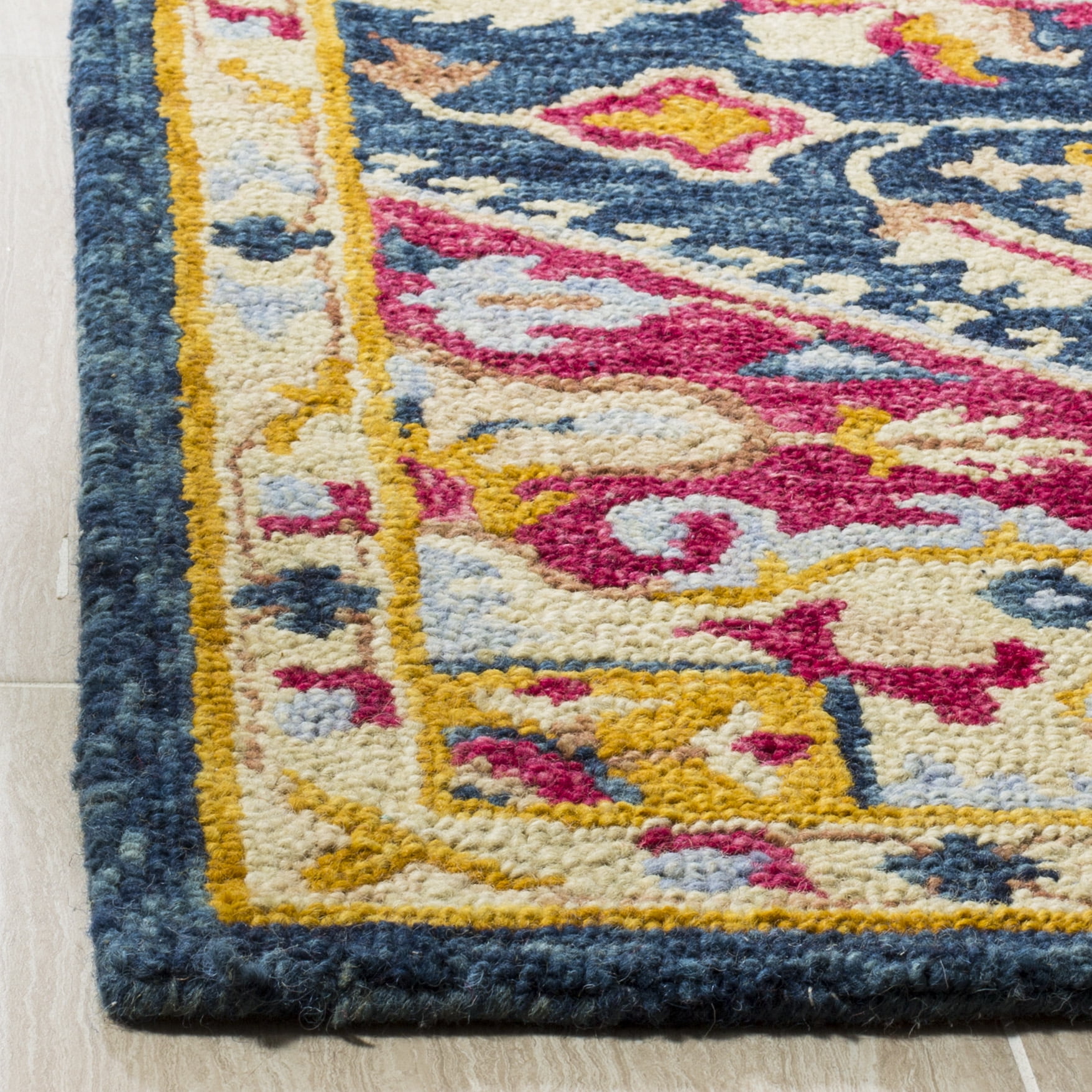 SAFAVIEH Aspen Gamal Oriental Wool Area Rug, Navy/Fuchsia, 5' x 8'