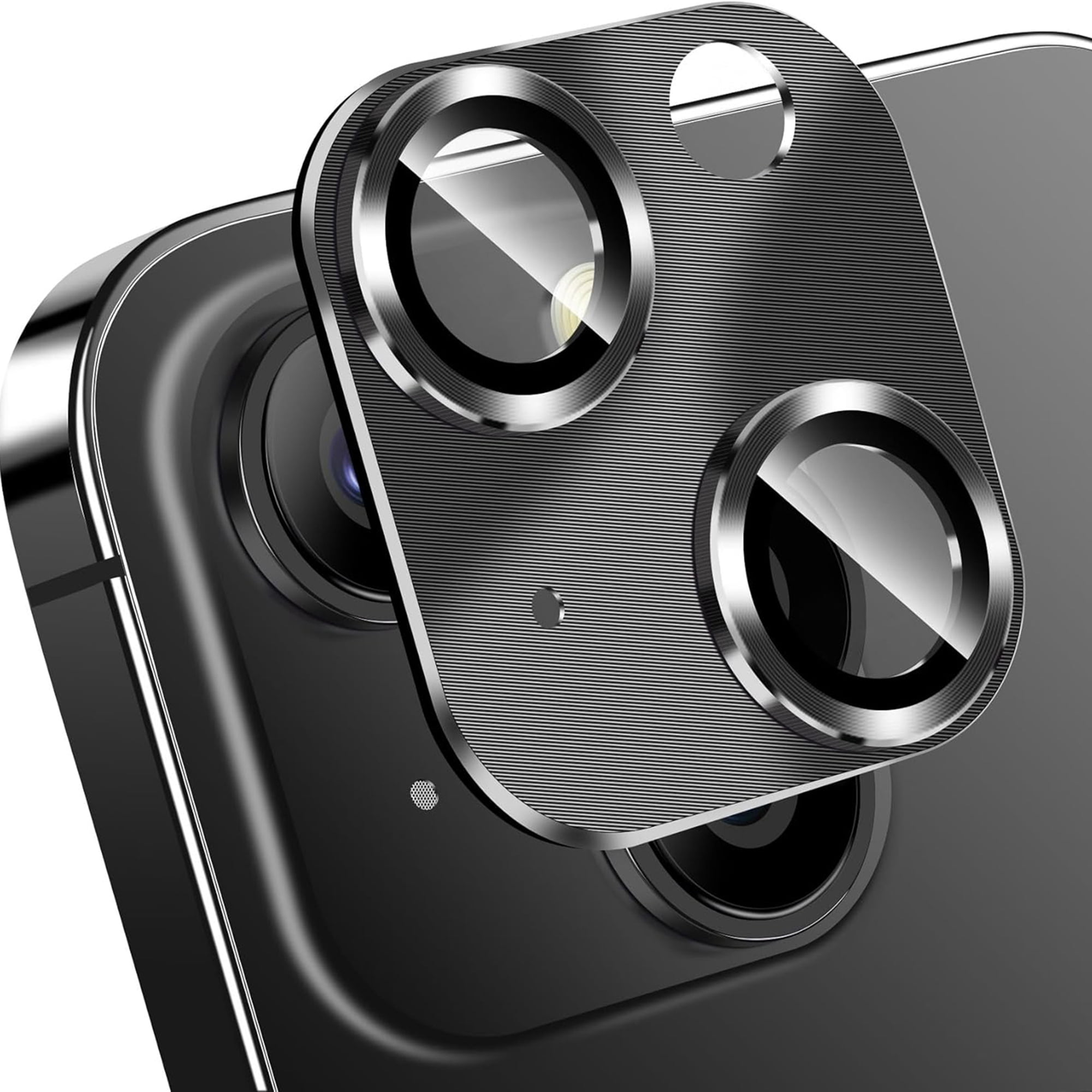 Dteck for iPhone 15 Camera Lens Protector, Case-Friendly Strong Adsorption Metal Tempered Glass Rear Camera Protector,Black