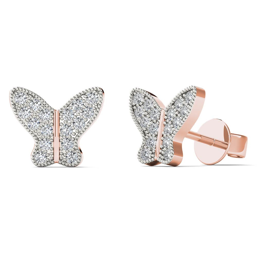 aaXia 10K Rose Gold 1/10ct TDW Diamond Butterfly Stud Earrings