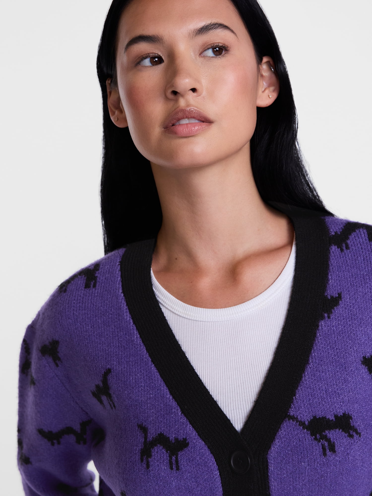Women's Halloween Black Cat Cardigan Sweater from Way to Celebrate, Sizes S-4X