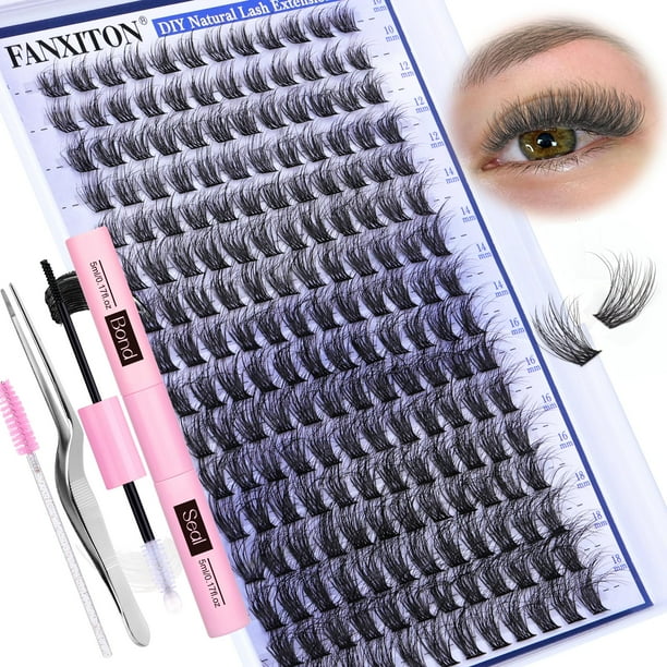 Kit de extensión de pestañas FANXITON Natural Lash D Clusters 288 piezas