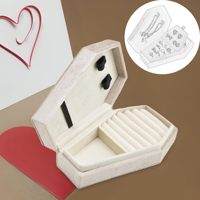 Caja de joyería de terciopelo, caja de regalo de joyería, estuche de viaje de joyería portátil protector, estuche de almacenamiento de exhibición de beige