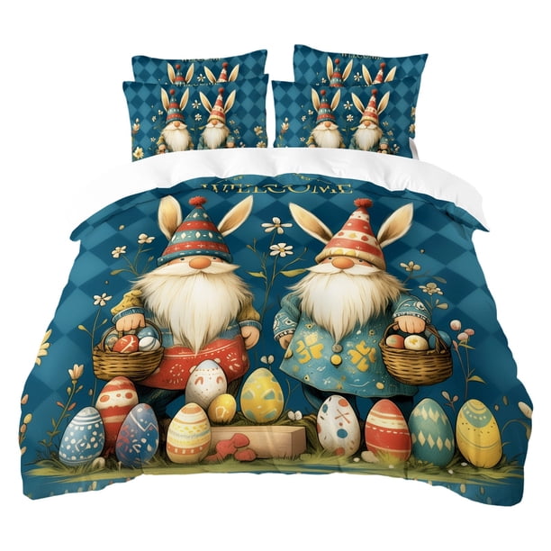 Conjunto de Cubierta de Edredón Y Edredón Ropa de Cama de Pascua Conjunto de Tres Piezas Cubierta de Edredón 200x230cm Cojines de Almohada 50x75cm Conjunto de Sábanas de Impresión Digital Lindo
