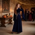 thumbnail image 4 of KLHDSF Renaissance Costume Women's Long Flare Sleeve Halloween Medieval Witch Dress Ideal for Ren Faire, Fairy Outfit, Princess Cosplay, Pirate Parties, Fantasy Events. Navy L, 4 of 6