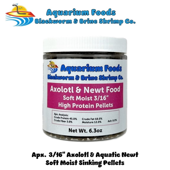 Axolotl Food 3/16" Soft Moist Sinking Rangen Salmon Meal Crumbles for Baby Axolotl, Newts, Shrimp, Snails - 6.3oz Sm Round Jar
