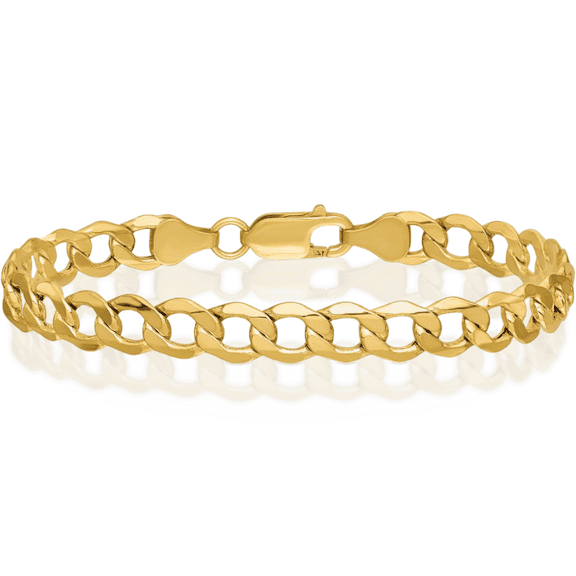 14K Solid Yellow Gold 6.5mm Curb Link Chain Bracelet