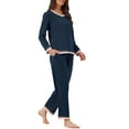 thumbnail image 4 of INSPIRE CHIC Women's Pajama Set Long Sleeve Shirt and Long Pants with Pocket Loungwear 2 Piece Sleep Sets L Navy Blue, 4 of 6