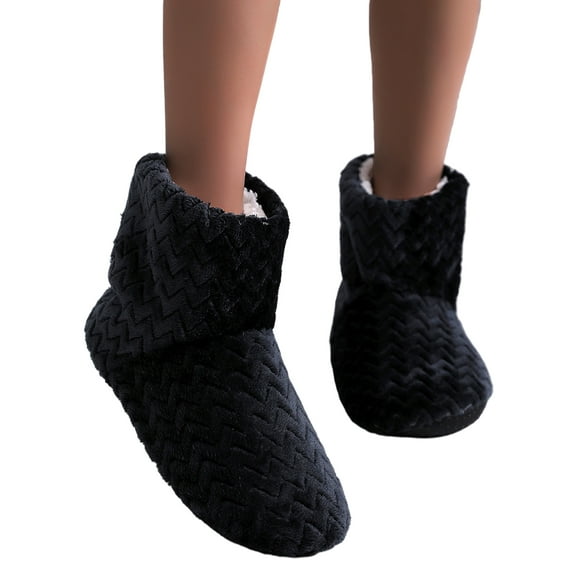 LUXUR Womens Slipper Socks House Warm Shoes Plush Lined Booties Slippers Cozy Boots Ladies Black 7-10
