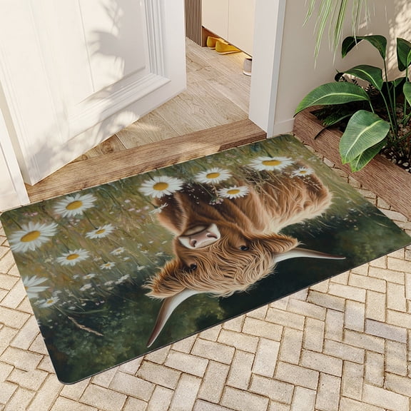 JML Doormat, Non-Slip Indoor Outdoor Rug Mats for Porch Entry Way, Floor Mat for Bathroom/Kitchen, (16"x24") - Plateau Cattle and Daisies