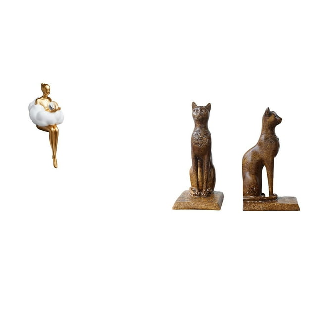 Escultura Abstracta De Resina De Niña Y Sujetalibros De Gato Egipcio, Figuras Decorativas Para Oficina, Regalo De Inauguración De La Casa, Recuerdos Creativos.
