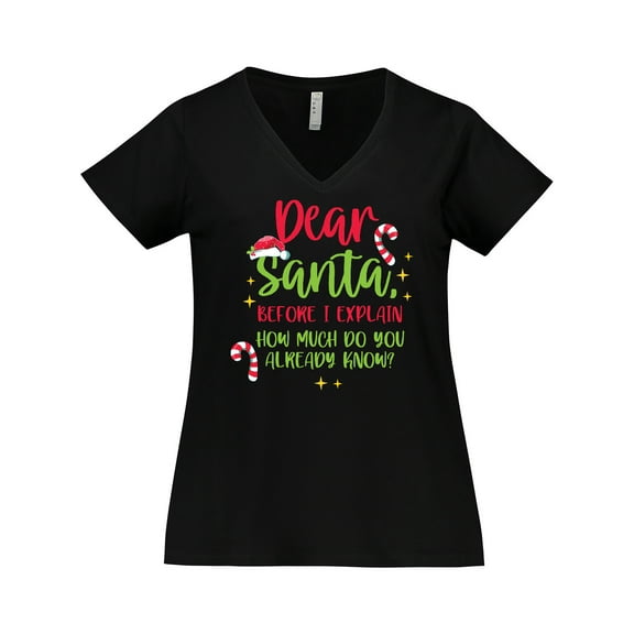 Inktastic Christmas Dear, Santa Before I Explain How Much do you Know? Women's Plus Size V-Neck T-Shirt