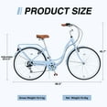 thumbnail image 7 of Urban Ladies Beach Cruiser Bicycle with Leather Saddle, 26'' Around the Block Women Bike with 7-Speed Shifter and Derailleur,16 Inch Steel Frame for Adults, Blue, 7 of 7