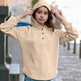 thumbnail image 3 of Xdegoge Hoodies for Teen Girls Quarter Button Collar Curved Hem Long Sleeve Sweatshirts Raglan Casual Outdoor Pullover Tops Kids 2025 Fall Winter Outfits 4-15 Years, 3 of 4