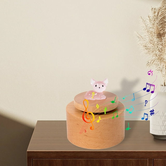 Mini Luminous Circular Music Box Wooden Rotating Music Box Children's Toy Ornament Boys And Girls Holiday Birthday Gift