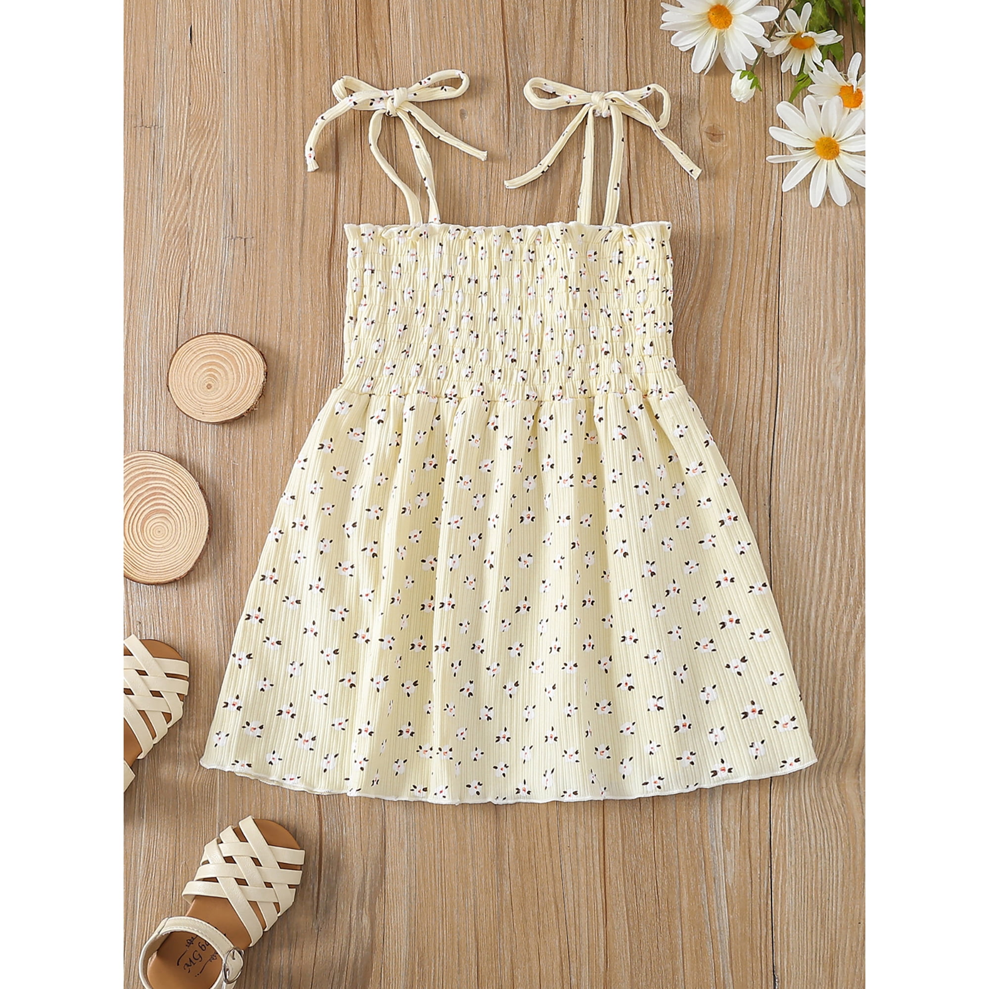 Mialoley Kids Girls Spaghetti Strap Dress Toddler Floral Print Casual Bandage Sleeveless Summer Dress Party Wear Walmart