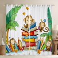 thumbnail image 1 of Cartoon Monkey Window Curtains Colorful Books Pattern Curtains for Bedroom Tropical Palm Tree Draperies for Living Room Kawaii Wild Animal Window Treatment Curtains Set of 2 Panels,52Wx84L, 1 of 6