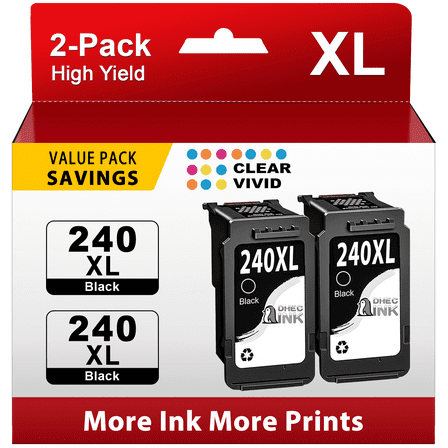 240XL Black Ink Cartridge for Canon Ink 240 240XL for Pixma MG3620 MG3520 MG3600 Printer Ink (2 Black)