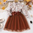 thumbnail image 2 of Fesfesfes Girls Floral Print Ruffle Collar Shirt Dress with Tulle Dress and Bow Waist Long Sleeve Princess Party Outfit for Birthday Ages 3-8 Years, 2 of 8