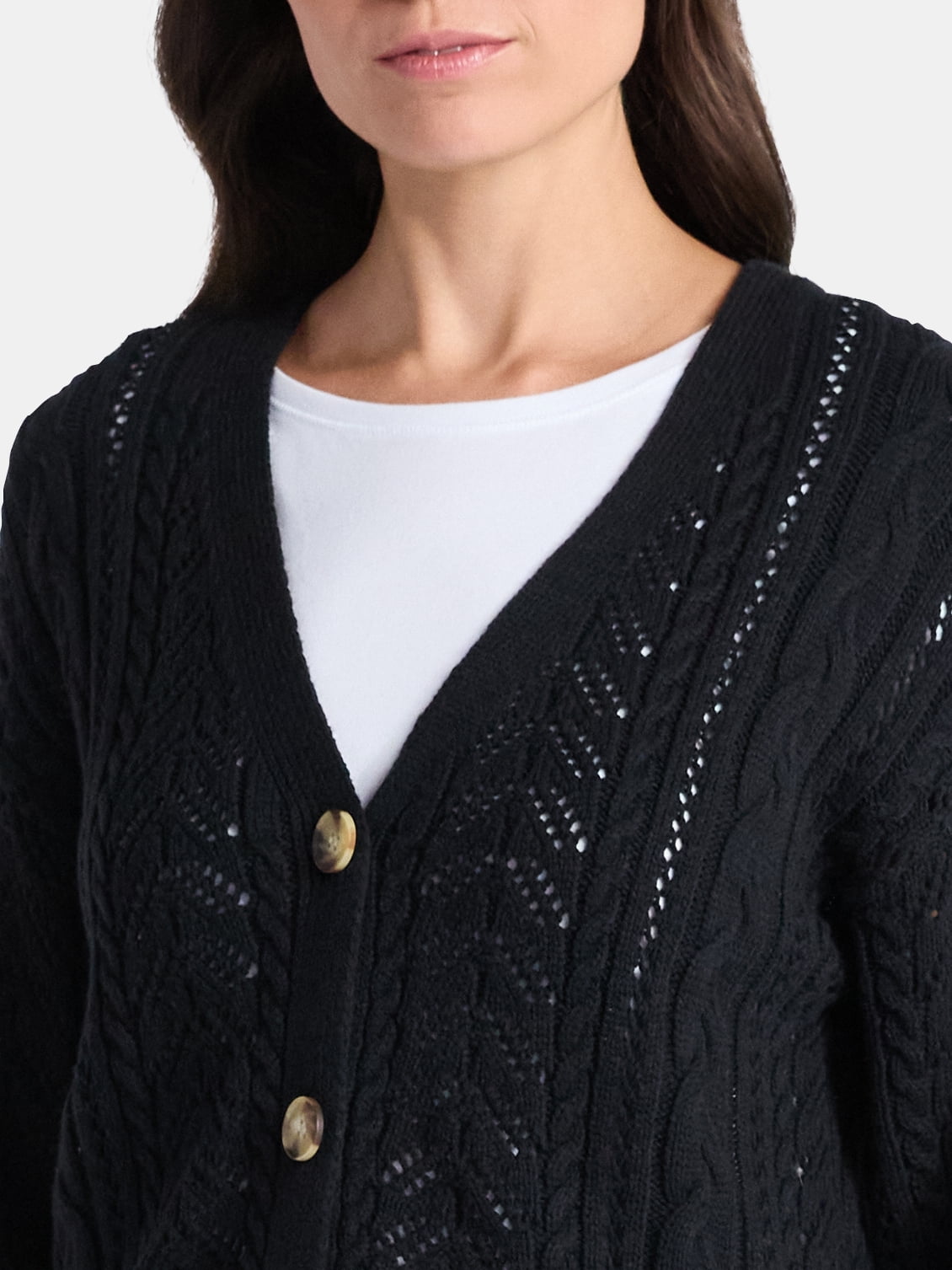 Time and Tru Women's and Women's Plus Cable Knit Cardigan Sweater, Lightweight, Sizes XS-4X