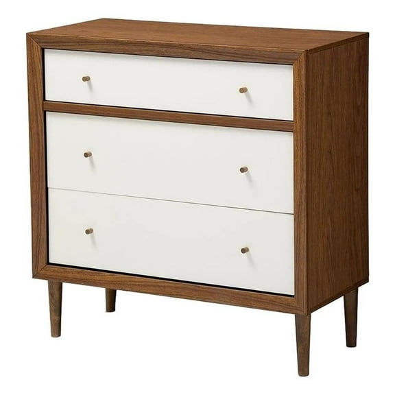Bowery Hill Contemporary 3-Drawer Engineered Wood Chest in White/Walnut
