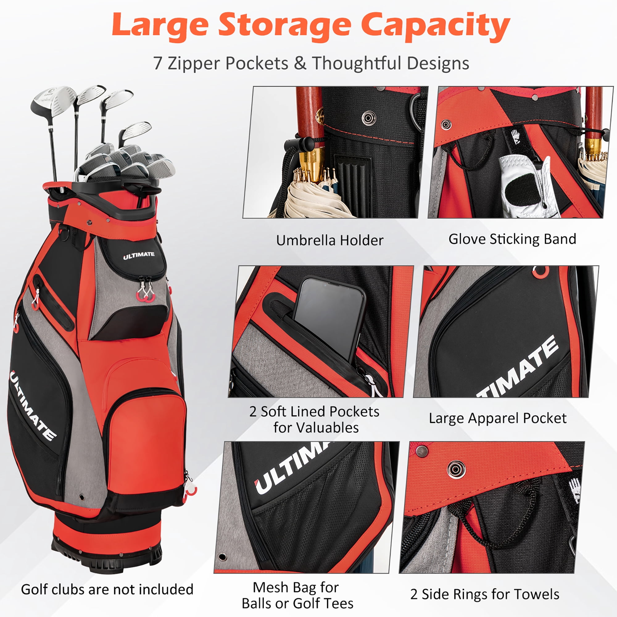 Costway 10.5'' Golf Stand Bag w/14 Way Dividers Rain Hood 7 Zippered Pockets