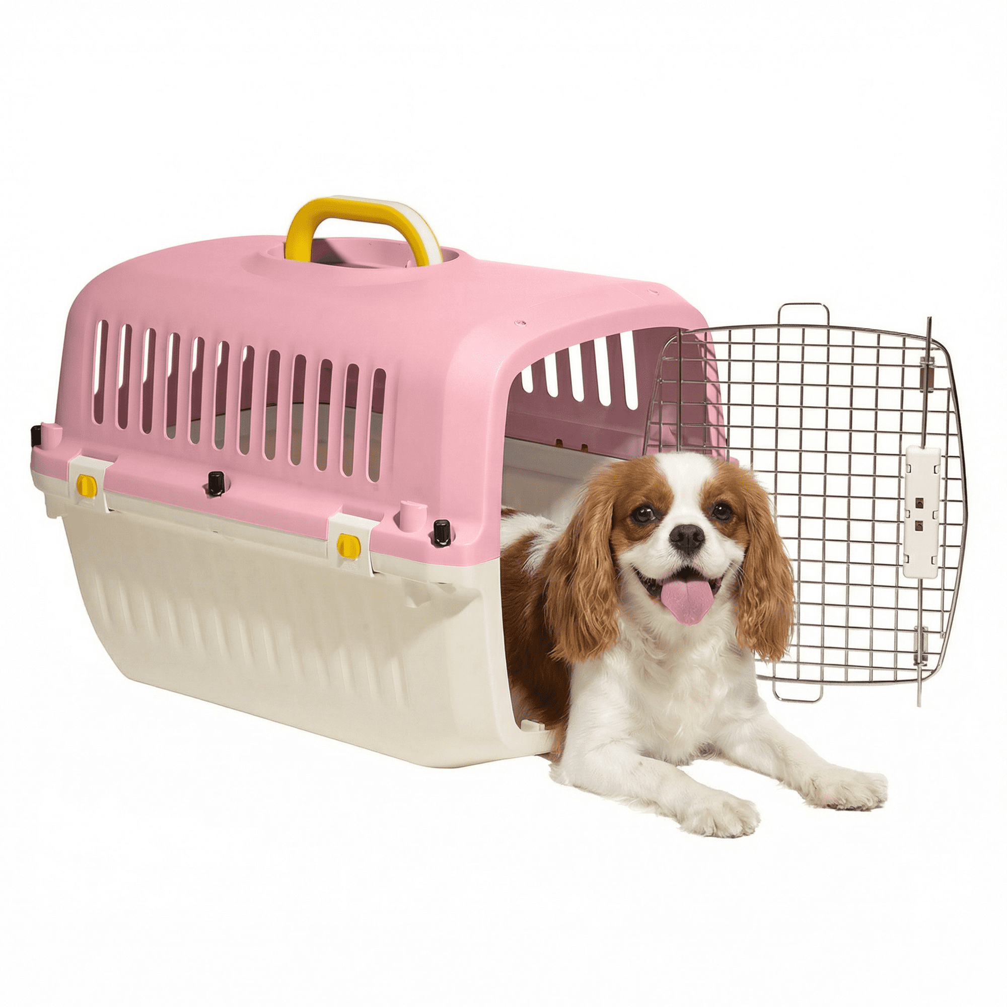 Oodles 24" Plastic Travel Pet Kennel, with Clip On Bowl, Pink