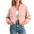 thumbnail image 2 of Aimik Women's Cropped Jacket Collared Zip Up Long Sleeve Solid Color Casual Coat Top Spring and Fall Lapel Jacket Coat, 2 of 6