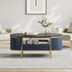 thumbnail image 3 of Yeshouse Mesa de centro ovalada acanalada de 122 cm con organizador, tablero de imitación mármol y detalles en metal dorado, mesa moderna para sala de estar u oficina en casa, 3 of 7