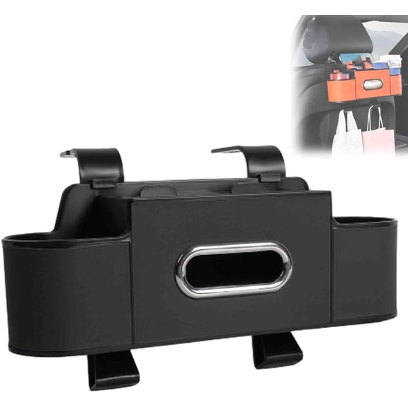 Car Tissue Holder, Multifunctional Car Seat Back Storage Box, 3-in-1 Car Organizers and Storage Box with Cup Holder, Phone Holder for Snacks, Drinks & Handbag