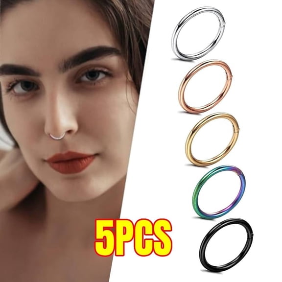 5Pcs 316L Steel Septum Rings Nose Rings Hoop 16G Hinged Clicker Hoop Nose Rings for Women Men Cartilage Hoop Earring