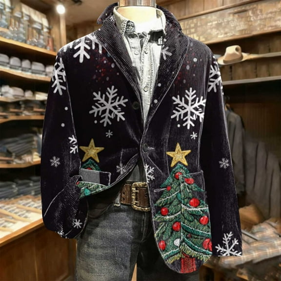 Qepwscx Men's Christma Blazer Jacket Two Button Sport Coat Christma Party Christma Holiday Jacket with Pockets Office Business Wedding Prom Blazer Dress