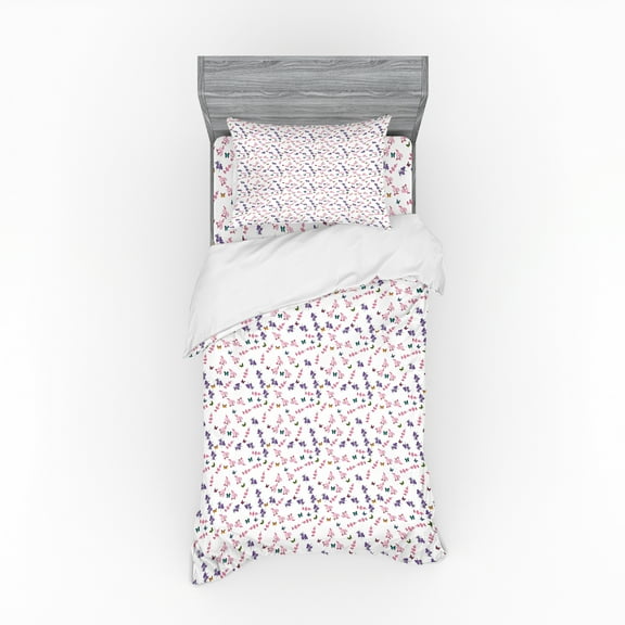 Ambesonne Flower Bedding Set 3 Pcs, Ornamental Feminine Corsage, Twin, Multicolor