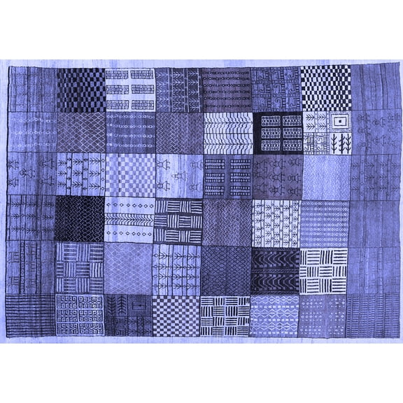 Ahgly Company Indoor Rectangle Checkered Blue Modern Area Rugs, 5' x 7'