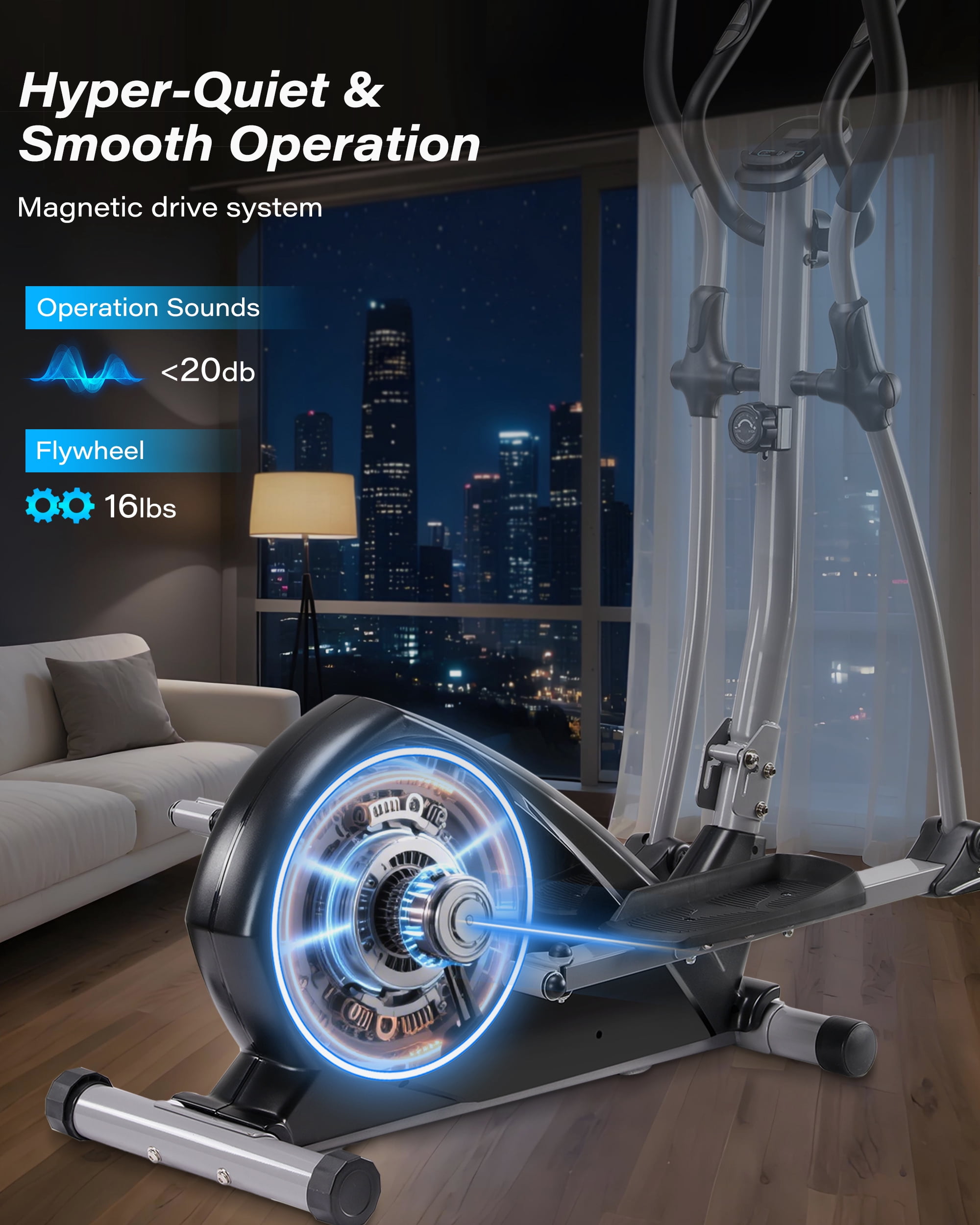 Elliptical Exercise Machine with 16 Resistance Levels, Hyper-Quiet Magnetic Elliptical Machine for Home with 15.5" Stride, 350LBS Loading Capacity, Backlit LCD Monitor, App Bluetooth