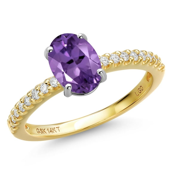 Gem Stone King 14K Two Tone Gold Purple Amethyst and Lab Grown Diamond Engagement Ring for Women | 1.31 Cttw | Oval 8X6MM | Gemstone February Birthstone | Size 9