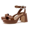 thumbnail image 3 of YDN Womens Open Toe Platform Sandals Chunky Mid High Heels with Rhinestone Studded Strap Dressy Casual Party Daily Shoes Size 7.5 Brown, 3 of 4