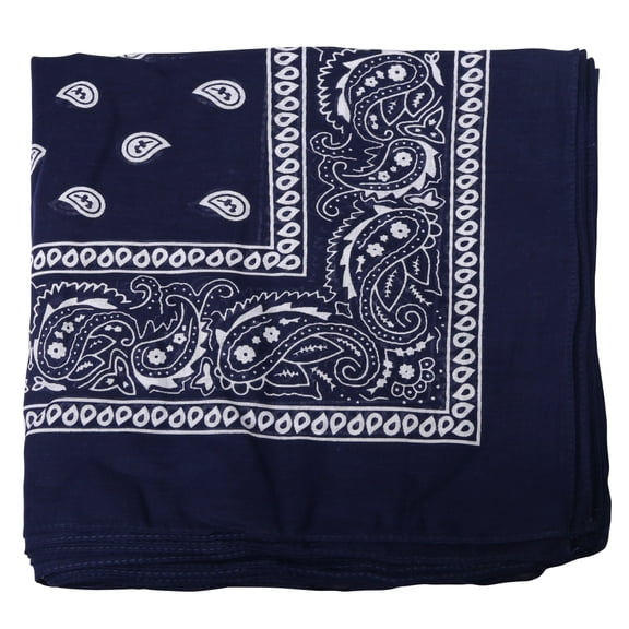 Paisley Bandanas Head Wrap 100% Cotton Double Sided, 21 x 21 Inch - 1 Dozen, Navy