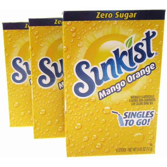 Sunkist Mango Orange  Packets  Zero Sugar Free  Drink Mix  3 Boxes