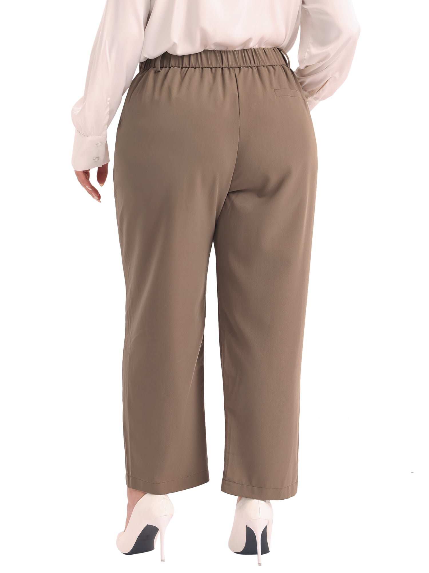 DARING DIVA Women's Plus Summer Elastic High Waisted Long Straight Pants 3X Dark Brown
