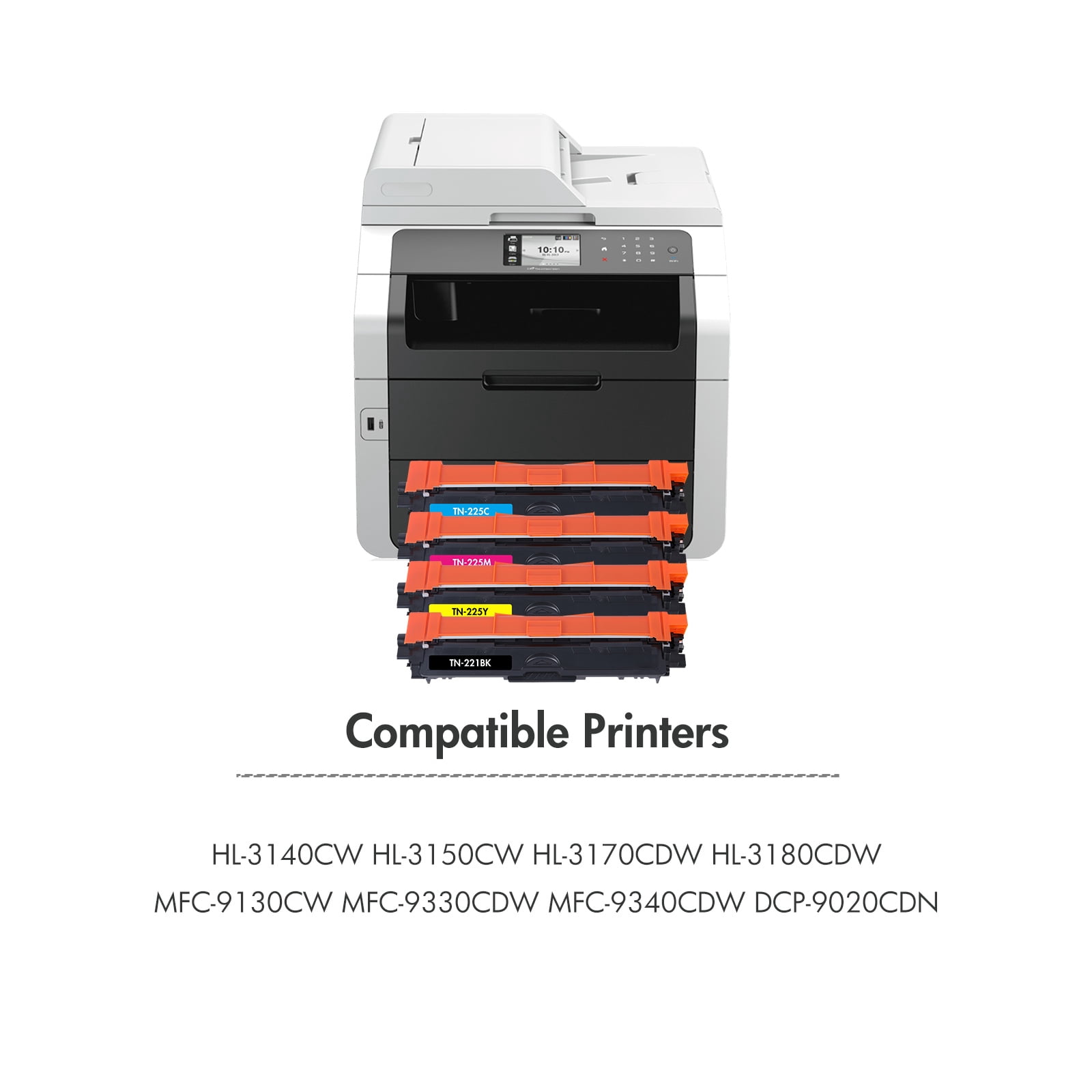 TN221 TN225 Toner Cartridge 4-Pack Compatible for Brother TN-225 TN-221 HL-3140CW 3142CW 3150CDW 3152CDW 3170CDW 3172CDW MFC-9130CW 9140CDN 9330CDW 9340CDW DCP-9020CDW Printer Ink