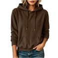thumbnail image 3 of TARIENDY Fall Sweatshirt Women Solid Corduroy Pullover Hoodies Long Sleeve Drawstring Knit Hooded Sweatshirts with Pocket Brown L, 3 of 6