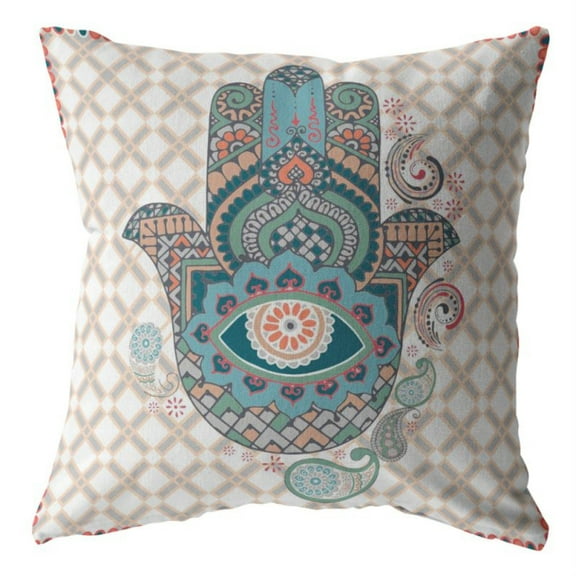 Amrita Sen Hamsa 16" Suede Double Sided Zippered Pillow in Muted Blue and Orange