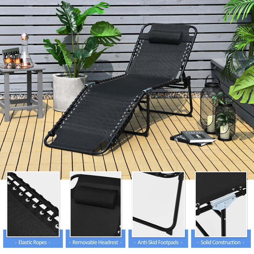 Aimee Lii Foldable Recline Lounge Chair with Adjustable Backrest and Footrest, Patio Loungers, Black