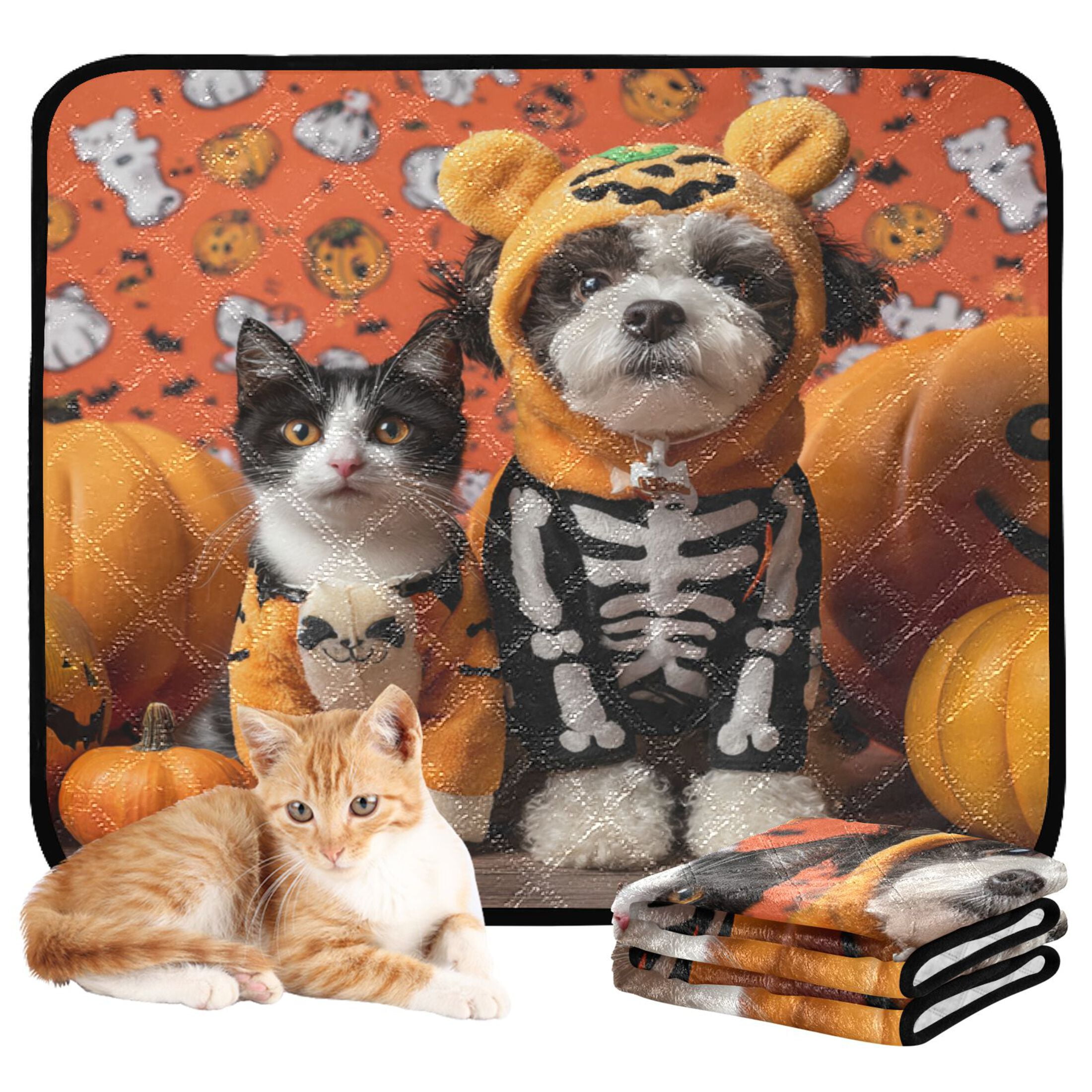 Qxltty Halloween Pets Cat litter Pads Pet Set of 2 Diaper Mats Center Anti-leakage Layer Absorbent Soft and Comfortable