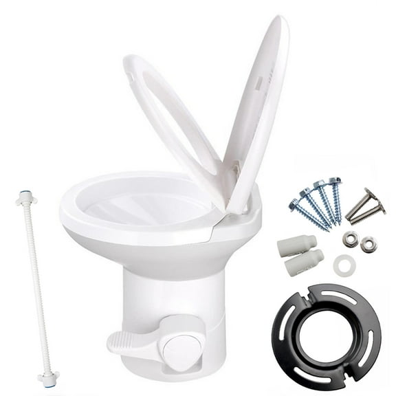 Panlongic 20" RV Camper Toilet Gravity Flush Toilet Foot Pedal Home Caravan Travel Camping