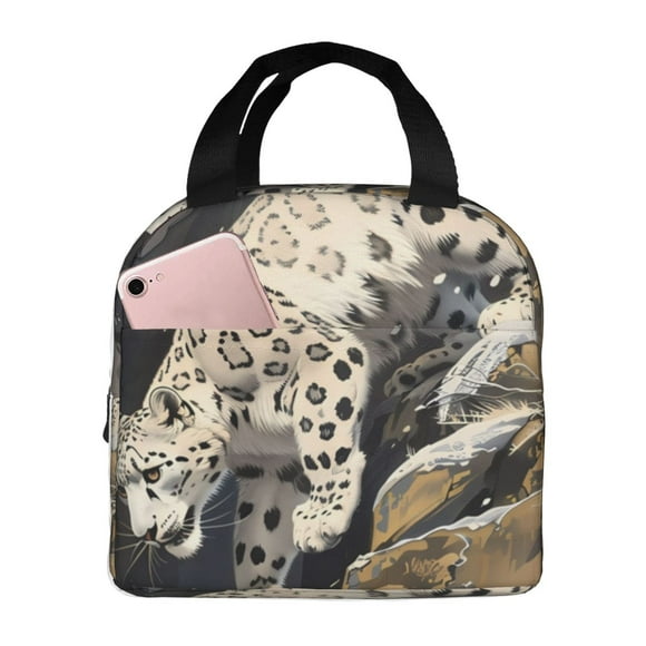 Easygdp Graceful Snow Leopard Bolsa Térmica Premium - Tela Oxford Impermeable, Gran Capacidad, Bolsillo Frontal, Unisex para Trabajo, Escuela, Actividades al Aire Libre y Picnics