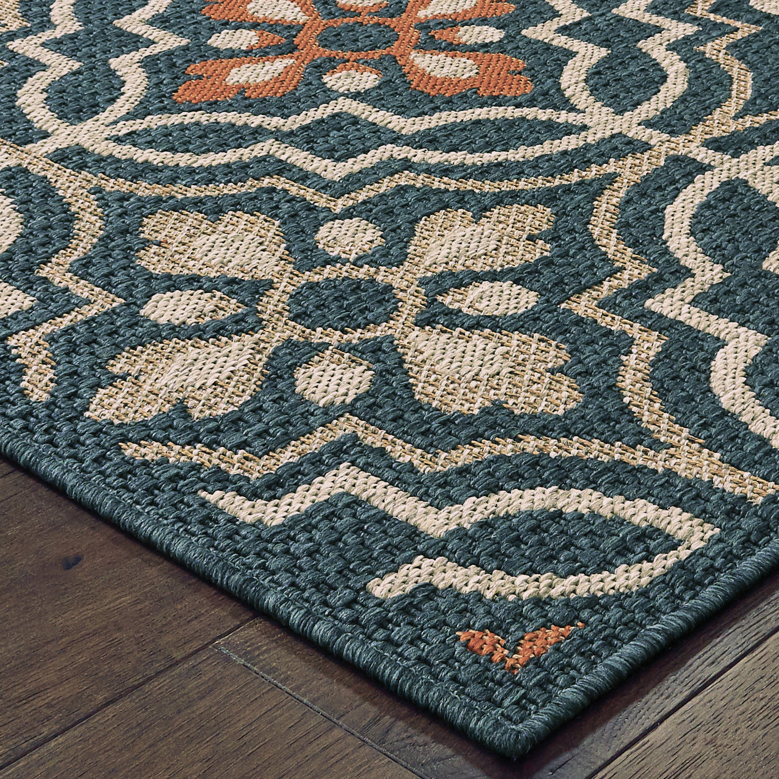 Avalon Home Lakeland Trellis Indoor/Outdoor Rug, 7'10" X 10', Teal/ Orange