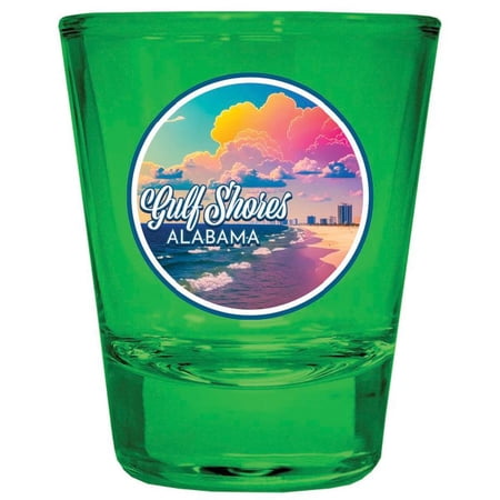 Gulf Shores Alabama Design A Souvenir Full Color 2 oz Round Shot Glass Green