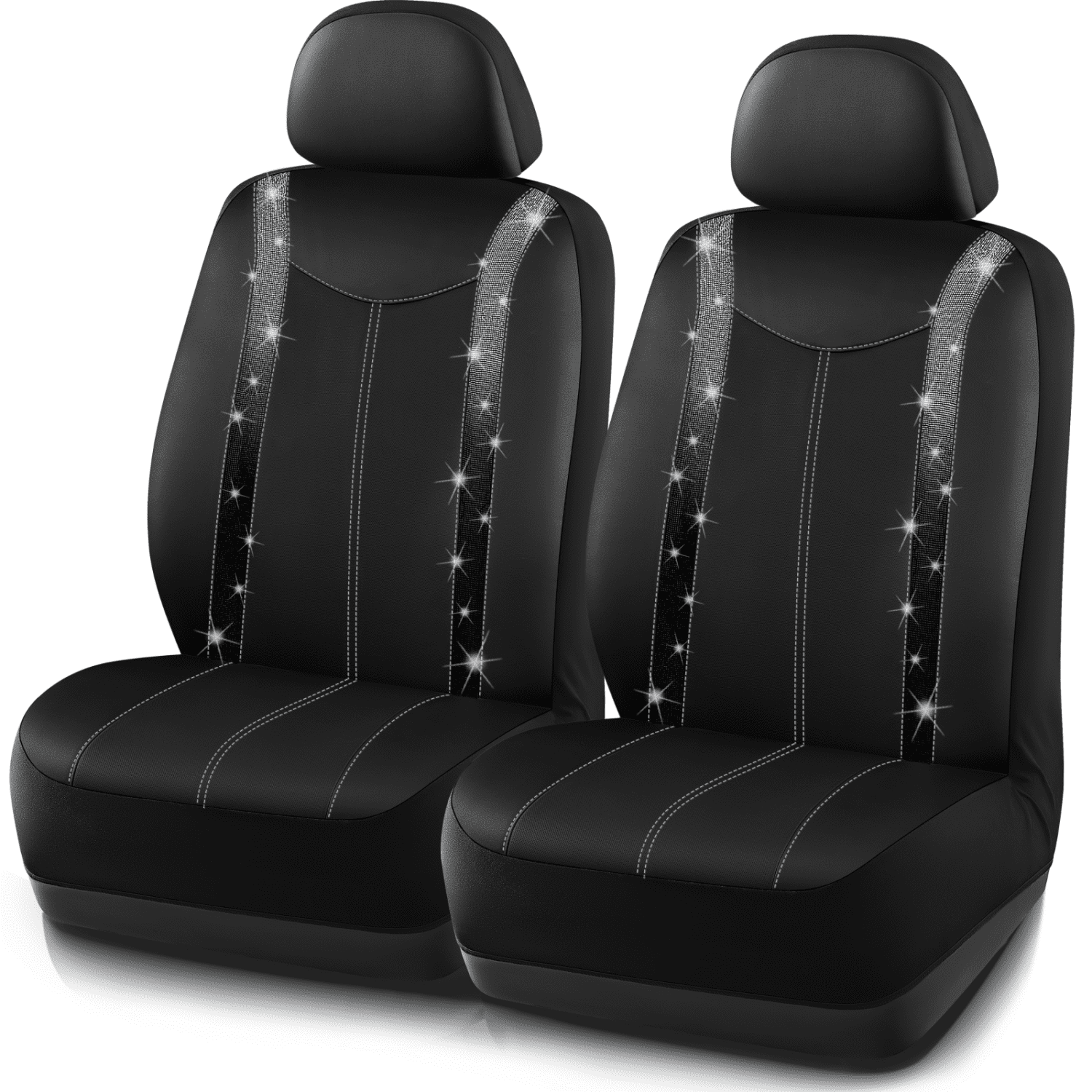 Auto Drive Diamond Leather Car Seat Cover,Luxury Bling Crystal Design,Universal Fit for Cars,SUVs Sliver Black