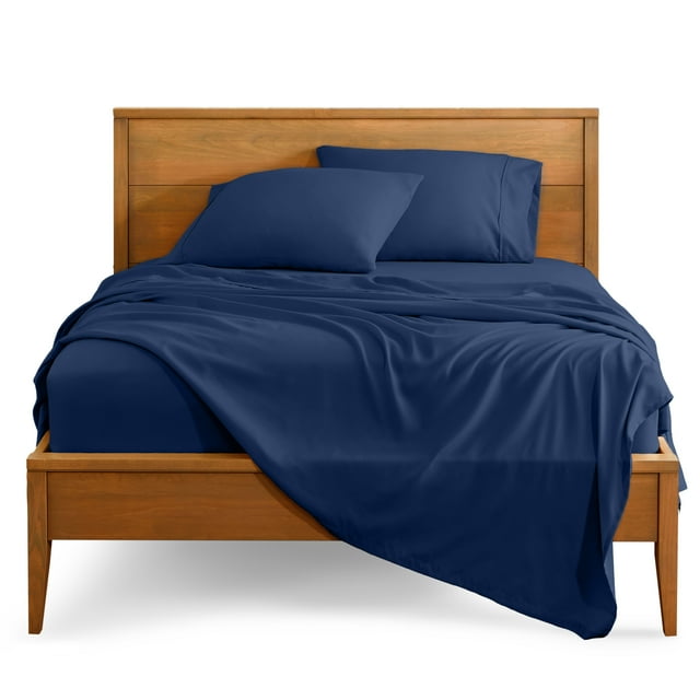 Bare Home Premium 1800 Collection 4-Piece Bed Sheet Set, Full-XL, Dark Blue